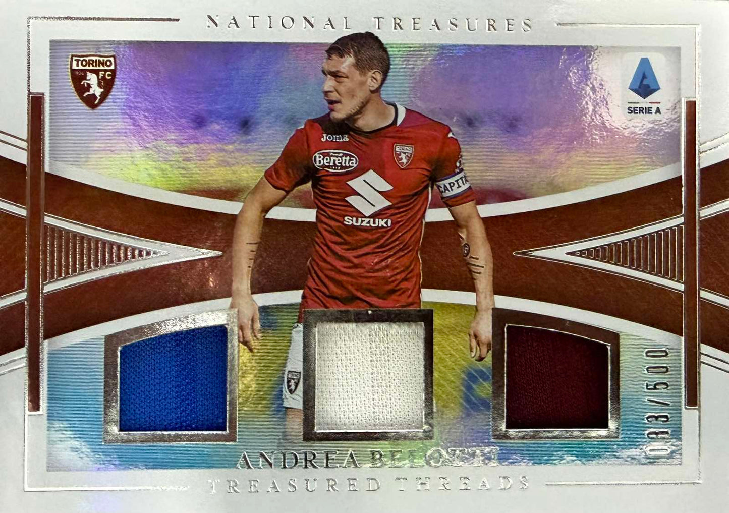 Andrea Belotti Triple Player-Worn Patch Numbered /500 Panini National Treasures