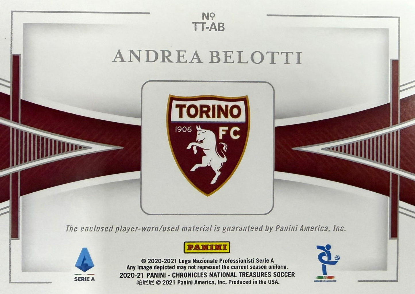 Andrea Belotti Triple Player-Worn Patch Numbered /500 Panini National Treasures