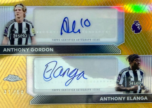 Anthony Gordon/Anthony Elanga Dual Autograph Numbered /50 Topps Chrome EPL