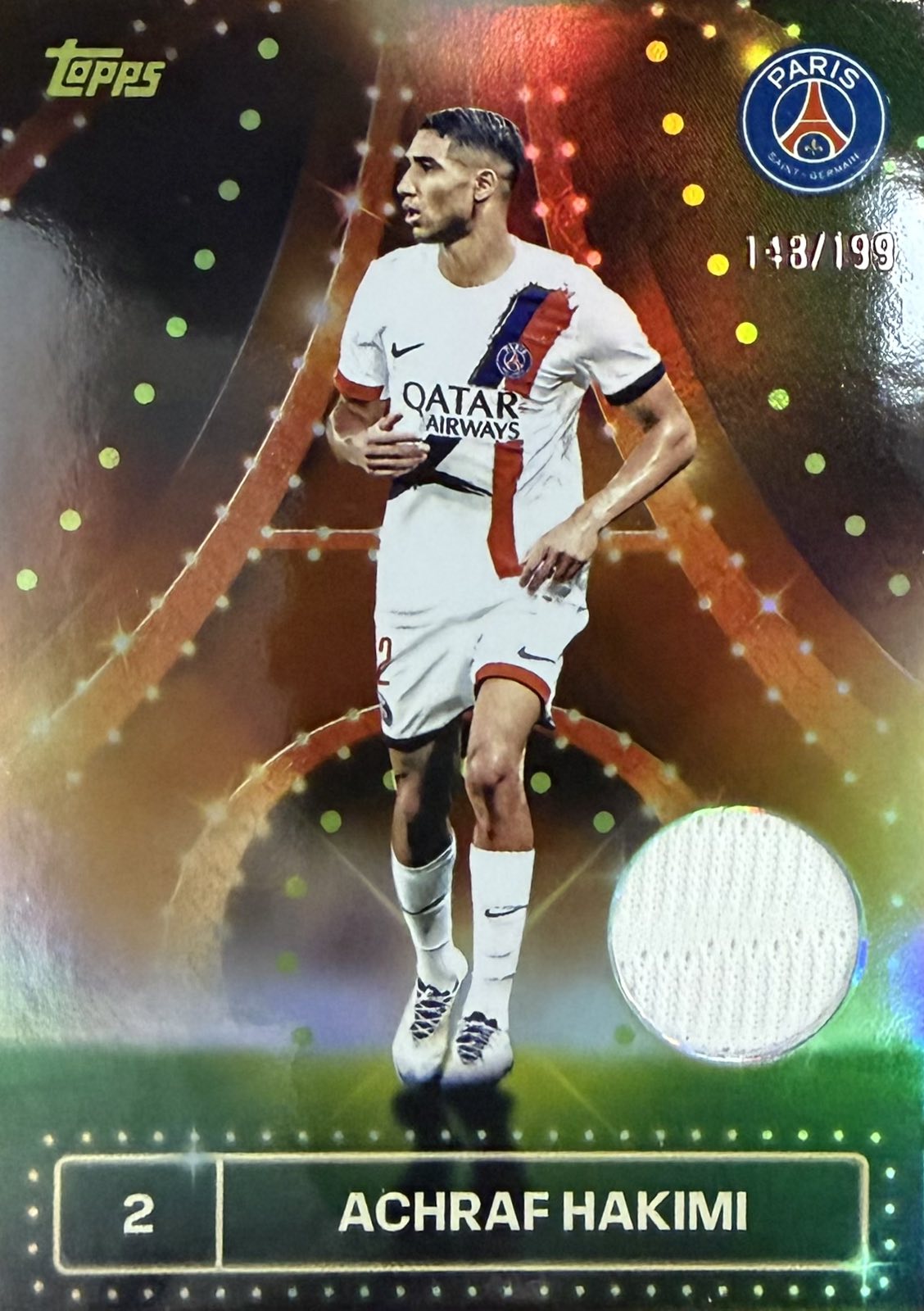 Achraf Hakimi Match-Worn Patch Numbered /199 Topps PSG Team Set