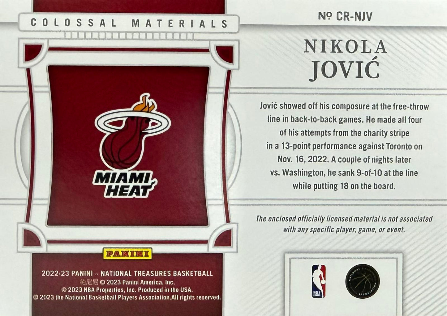 Nikola Jovic Rookie Patch Numbered /99 Panini National Treasures