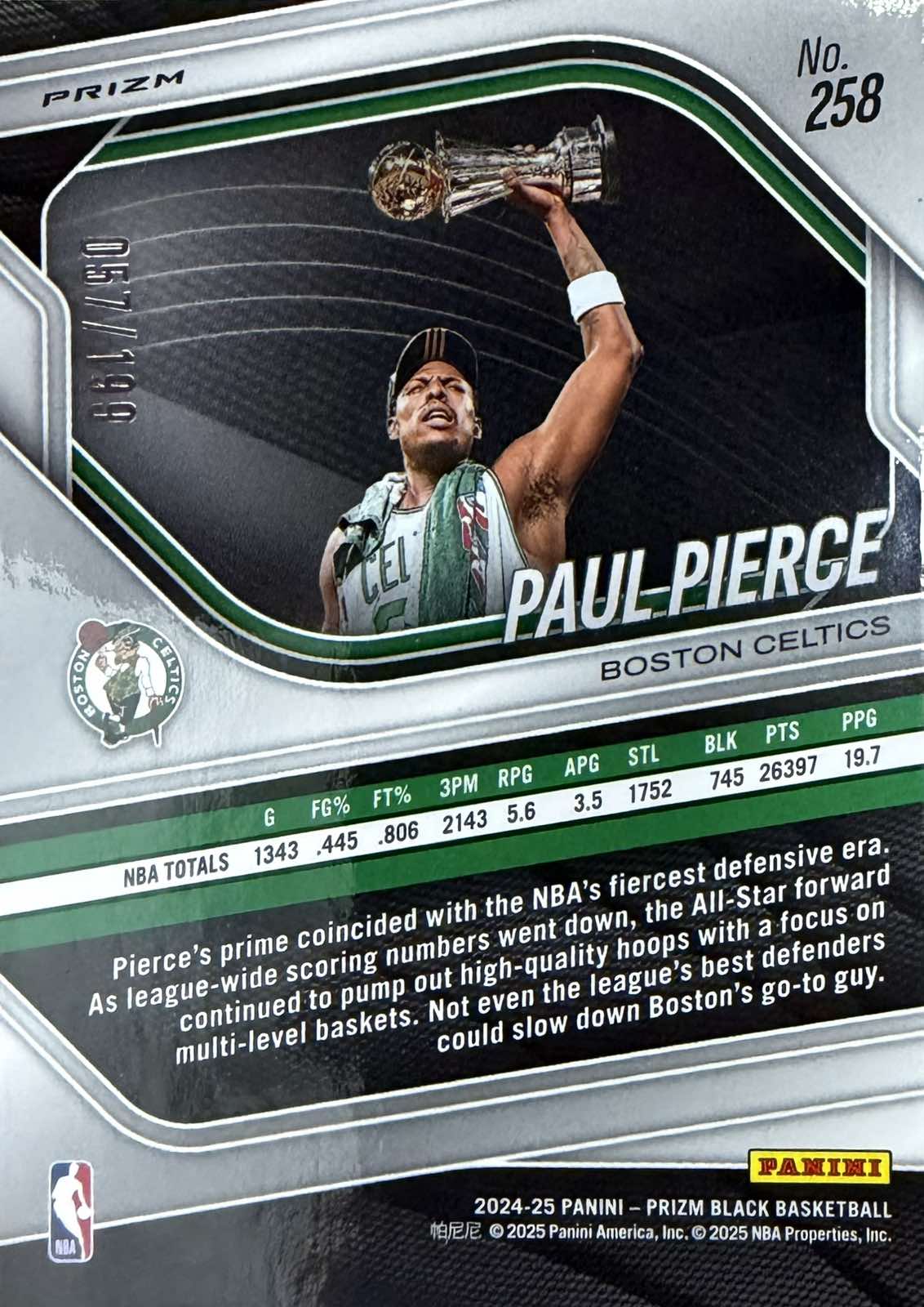 Paul Pierce Numbered /199 Panini Prizm