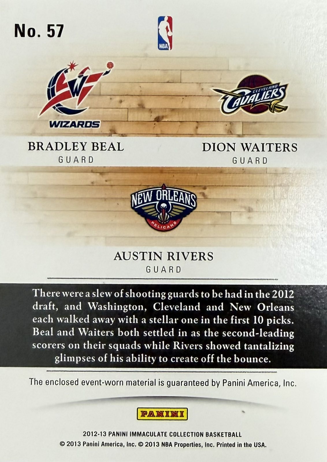 Bradley Beal / Dion Waiters / Austin Rivers Triple Event-Worn Patch Numbered /99 Panini Immaculate