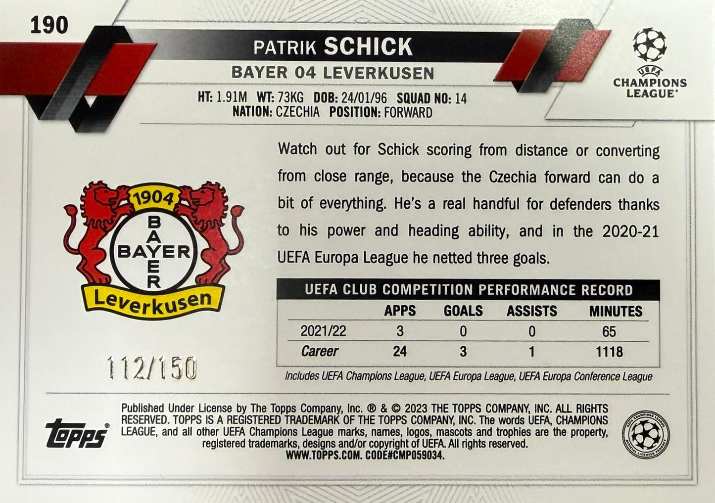 Patrick Schick Numbered /150 Topps Flagship