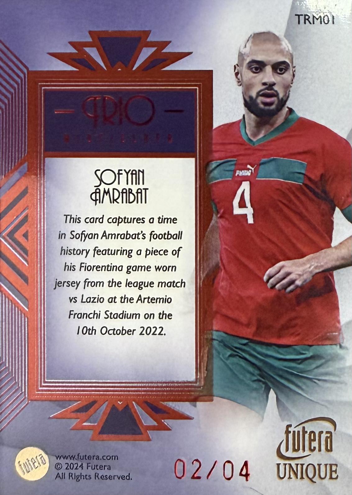 Sofyan Amrabat Game-Worn Patch Numbered /04 Futera