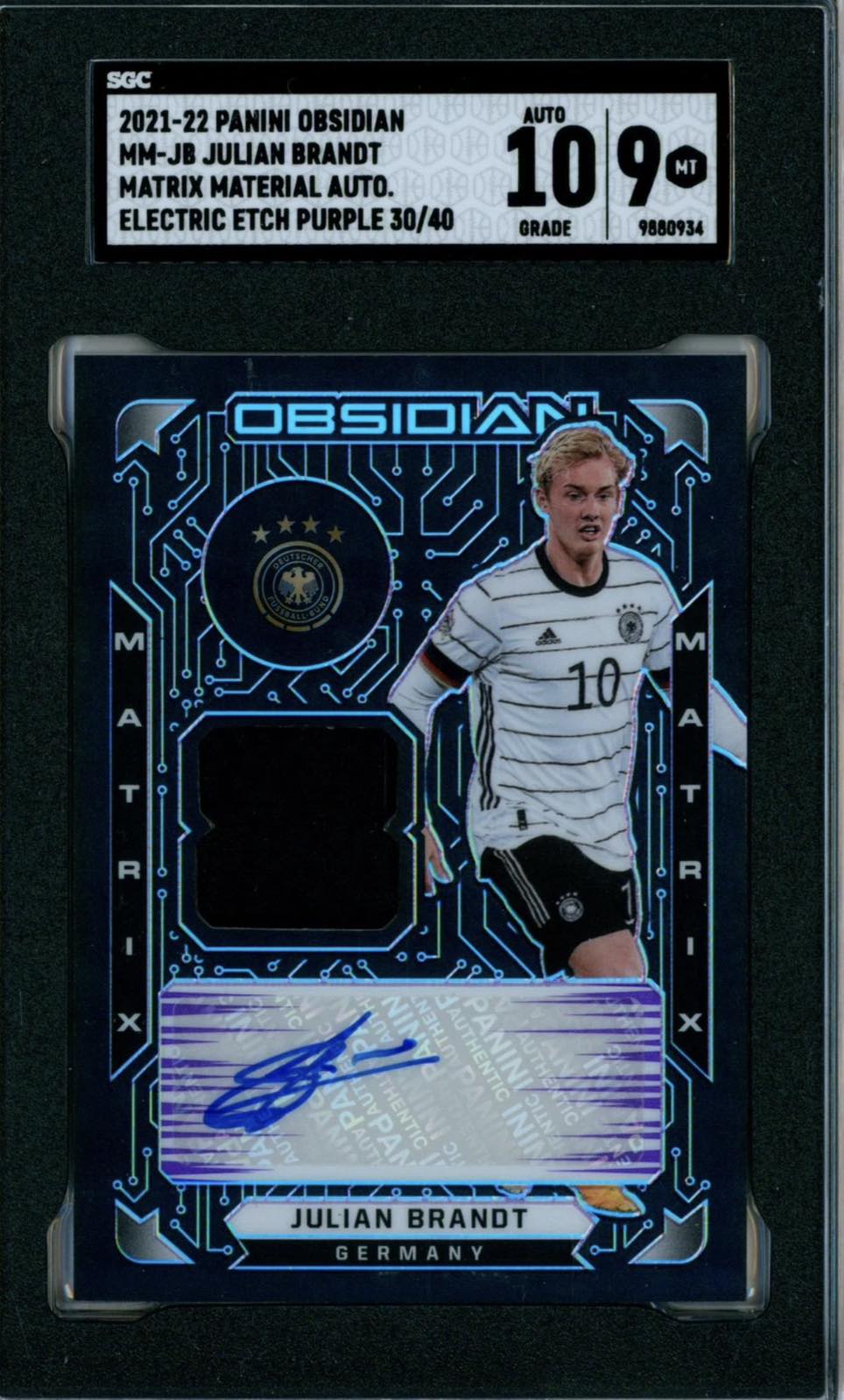 Julian Brandt Match-Worn Patch Autograph Numbered /40 Panini Obsidian (GRADED)(SGC)