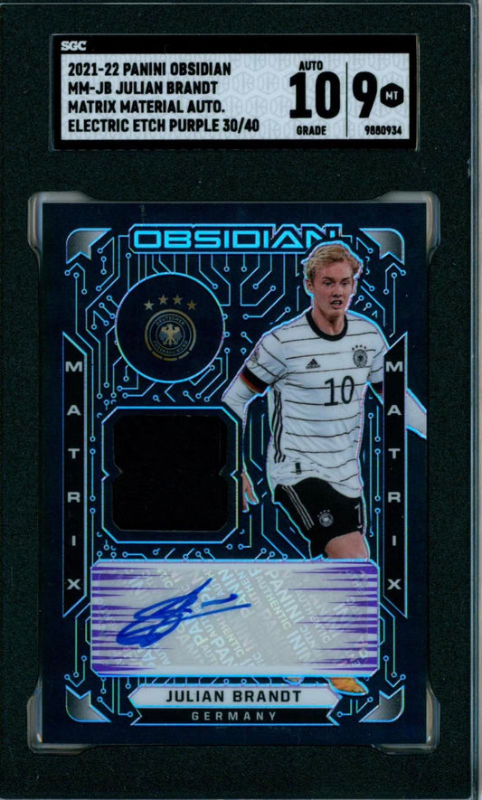 Julian Brandt Match-Worn Patch Autograph Numbered /40 Panini Obsidian (GRADED)(SGC)